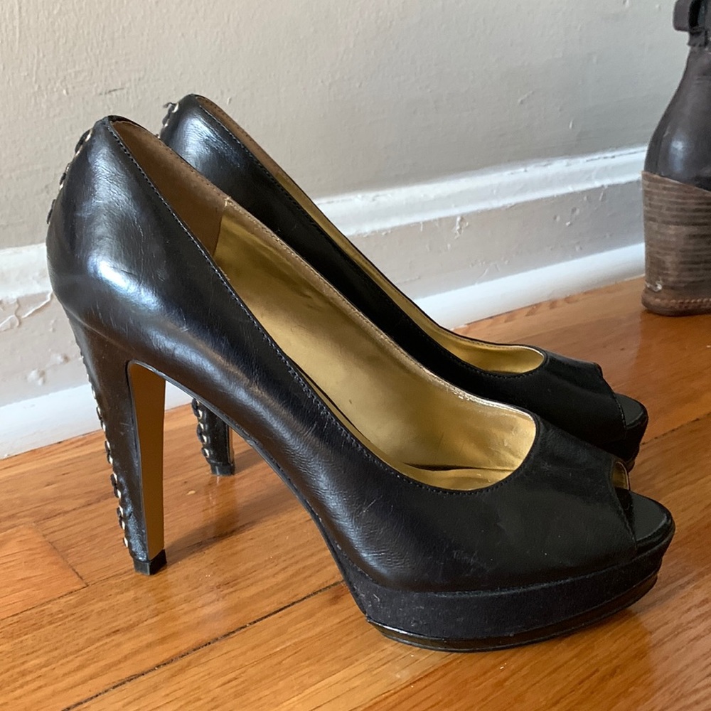 Nine West black peep toe heel with lace up back